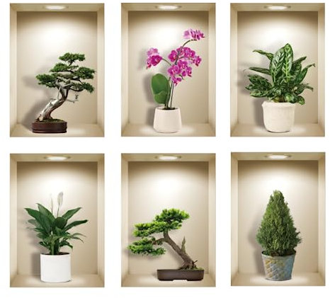 TOARTI 6 Stück 3D Wandaufkleber Vase,Grüne Wandtattoo für Wohnzimmer Blume Pflanzen Wandsticker Vinyl Pflanzen Flasche Blatt Wandbilder für Schlafzimmer Büro Küche Wanddeko 35×25CM