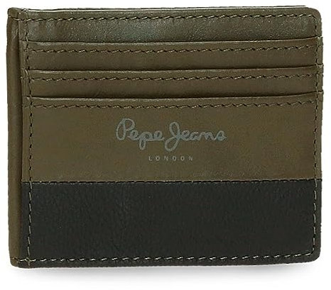 Pepe Jeans Double Portefeuilles et Porte-Monnaie en Cuir de Vachette, Noir, Kaki, Marine, différentes Tailles, Kaki, Talla única, Porte-Cartes