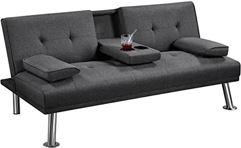 Yaheetech Divano Convertibile in Letto con 2 Cuscini Divano Letto Pieghevole 3 in 1 Mobile Arredamento con Piccolo Tavolino 167 × 81,5 × 75 cm da Soggiorno in Tessuto Grigio Scuro