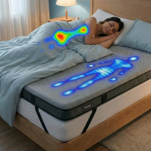 Pharmaflex - Topper Matrimoniale 170x200 in Memory Foam per Materasso, Alto 6cm a 7 Zone e 2 Strati per Mal di Schiena Allevia Dolori, Coprimaterasso Correttore Medico Ortopedico con 4 Bande Elastiche