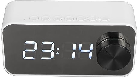 Radio-Réveil Numérique avec Haut-Parleur, Haut-Parleur Bluetooth sans Fil avec Affichage de l'horloge Miroir, Réveil Numérique Multifonctionnel avec Micro HD Antibruit (Blanc)
