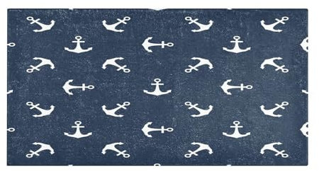 DEHOZO Badezimmerteppich mit Anker-Motiv, Marineblau, 99,1 x 50,8 cm, saugfähig, weich, flauschig, Küchenteppich, schnell trocknend, waschbar, Badematten für Badezimmer-Fußmatten, rutschfest, bequem