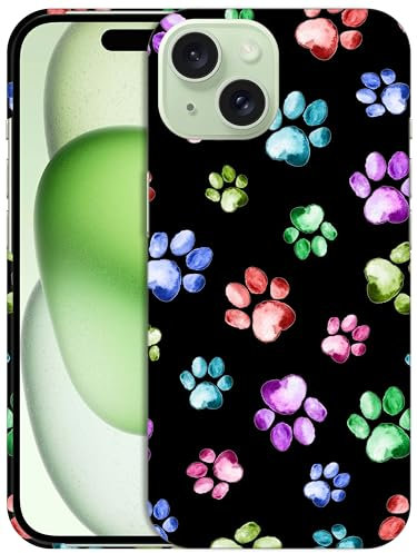 GlamCase for iPhone 15 Case, iPhone 15 Designer Case - Dog Paw Watercolour Print Design Printed Cute Plastic Hard Snap on Protective Designer Back Phone Case/Cover for iPhone 15 only. White