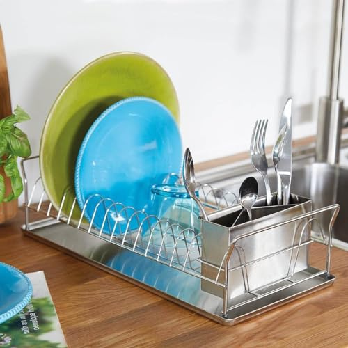Coopers of Stortford - Slimline Stainless Steel Dish Rack with Utensil Holder and Drip Tray