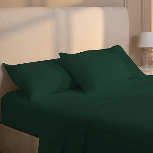 Dreamzie Parure de Lit 160x200 cm - 4 Pièces en Microfibre - Drap Housse 160x200 cm - Drap Plat 2 Personnes 240x280 cm - 2 Taie Oreiller 50x80 - Certifié Oeko Tex - Vert