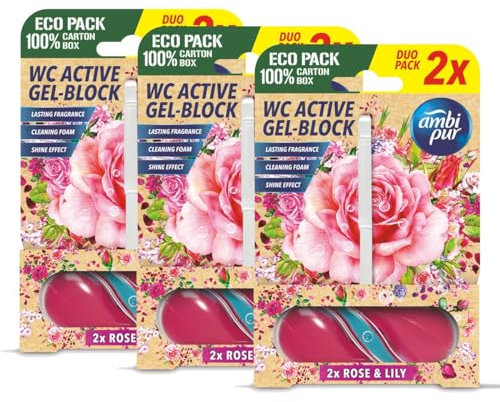 Ambi Pur WC Active Gel-Block 2x45g Rose & Lily - WC Duft (3er Pack)