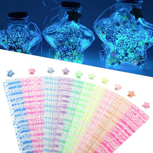 Paper Star Strips, 420 Sheets Origami Paper Patterned Glow in The Dark Paper Star Strips Lucky Star Decorative Folding Paper for DIY Hand Art Crafts Luminous Origami Star Paper
