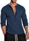 Muscle Cmdr Men's Waffle Henley Shirts Long Sleeve T-Shirt Stylish Casual 5 Buton Placket Thermal Underwear Blue L