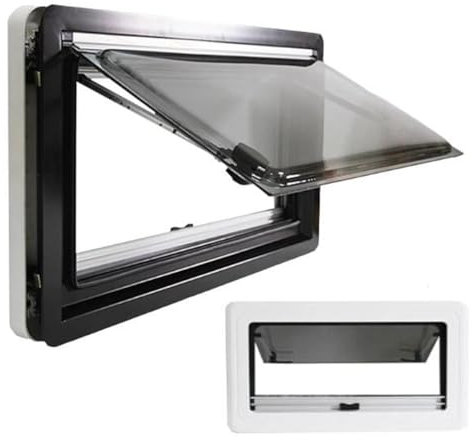 NIKSHI Finestra di Scarico Finestra Laterale Finestra per Camper Finestra con Tenda a Rullo Integrata e zanzariera RV Finestra Esterna per roulotte RV, Camper,500×450mm