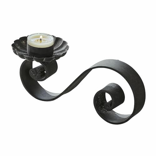 Loberon Kerzenhalter 4er Set Vorelin, Dynamisches Spiraldesign, Antik-Finish, Klassische Eleganz, für Teelichter Geeignet, Wohn-Accessoire, Kerzenständer, Eisen, antikgrau