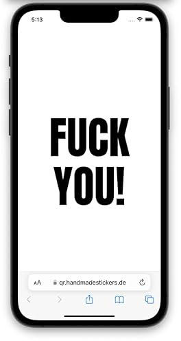 HandmadeStickers SCANME! QR-Code Aufkleber mit lustigen Sprüchen, Größen (Klein - 8cm x 9,1cm, Weiß, A1 - F*CK You!)