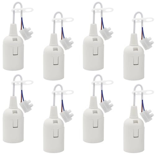 GOIYZTTR 8 Piezas E27 Portalámparas, Blanco Casquillos para Bombillas con Cable y Terminal Adecuado para Accesorios de Iluminación Interior de Bricolaje