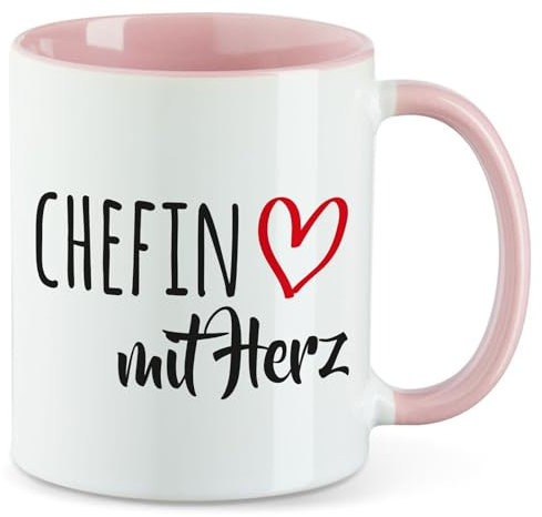 Huuraa Motivtasse Chefin mit Herz Geschenk 330ml Rosa Chefin Souvenir