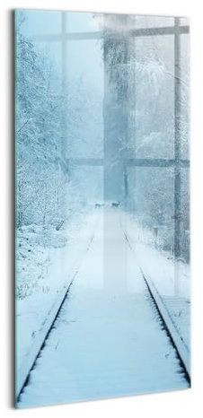 Wallfluent Bild Für die Küche Badezimmer und Schlafzimmer Dicke 4mm Wanddekoration Wandbild Glasbild Gehärtetes Glas Mit Motiv 70x140cm - Rehe auf den Gleisen