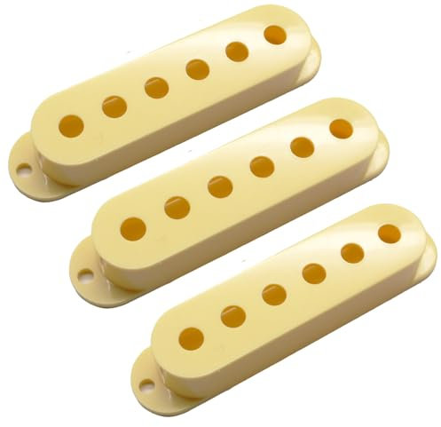 Lot de 3 housses de micro Stratocaster ivoire/crème pour guitare électrique – Espacement des pôles de 52 mm – Hauteur totale de 14,7 mm Compatible avec les guitares Fender Stratocaster