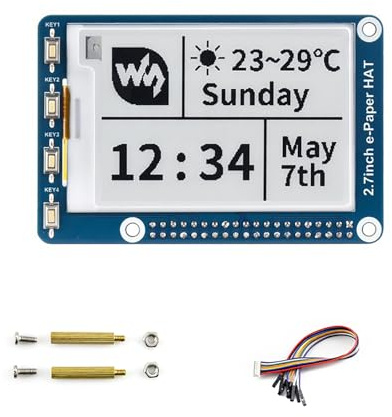 2.7inch E-Ink Display HAT for Raspberry Pi 4B/3B+/3B/2B/Zero/Zero W/Zero WH and Jetson Nano 264x176 Pixel Black White Two-Color 3.3V/5V E-Paper Screen LCD SPI Interface Support Partial Refresh