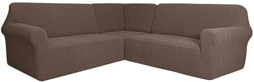 JHLD Sofabezug L Form 3 Stück, 5/7 Sitzer Sofabezug L Form Sofahusse Anti-rutsch Sofa Überwürfe Abnehmbare Waschbar Für Wohnzimmer-braun-5 Sitzer