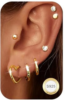 YADOCA 7 Pares de Pendientes de Plata de Ley 925 Hipoalergénicos para Mujer - Aro y Pequeños para Múltiples Piercings