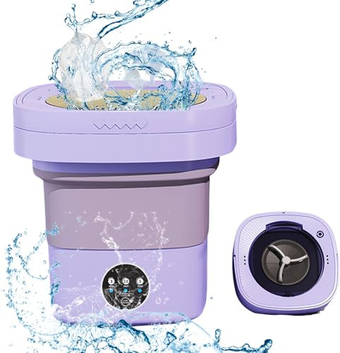 Machine à Laver Portable 7L, Mini machine à laver pliable avec essorage, 2-En-1 Lavage Et DéShydratation, 3 Modes de Nettoyage, Pour Sous Vêtements, Chaussette, Dortoir, Camping (Violet)