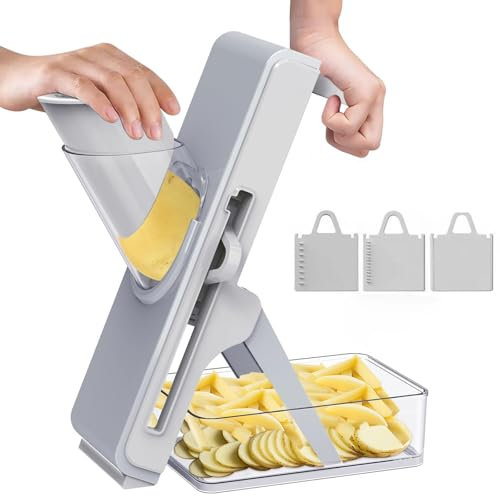 MARUKO Coupe Legumes Multifonctions, Mandoline Cuisine, Slicer Legumes avec Conteneur, Chopper Alimentaire Multifonctionnel (Gris)