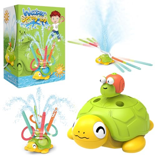 Fullware Wasserspielzeug Kinder, Kleinkind Outdoor Spielzeug, Gartenspielzeug 3-in-1 Drehende Wasserspritz-Schildkröte, Wasserspiel Garten Kinder Draußen Sommerspielzeug für 3 4 5 6 7 8 Jahre alte