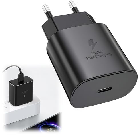 Chargeur Rapide USB-C 45W Compatible pour S24 Ultra, S23, S22, S21, S20, Note20, Note10, Tab S9, S8, S7 - Adaptateur Secteur USB Type-C pour Charge Rapide, Noir