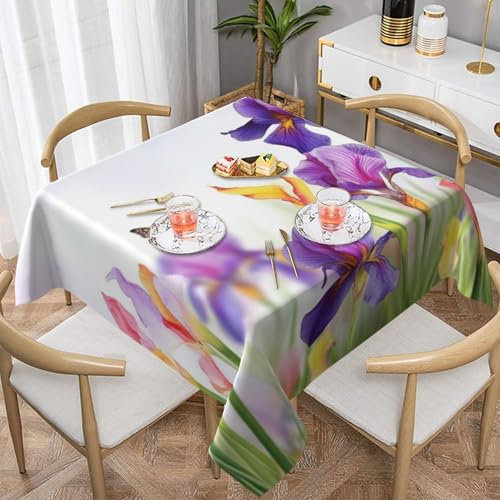 FJWSLCH Iris Tischdecke mit Blumen- und Schmetterlingsmotiv, quadratisch, für den Urlaub, wasserabweisend, auslaufsicher, waschbar, Polyester-Tischdecken, dekorativer Stoff, Tischdecke für den