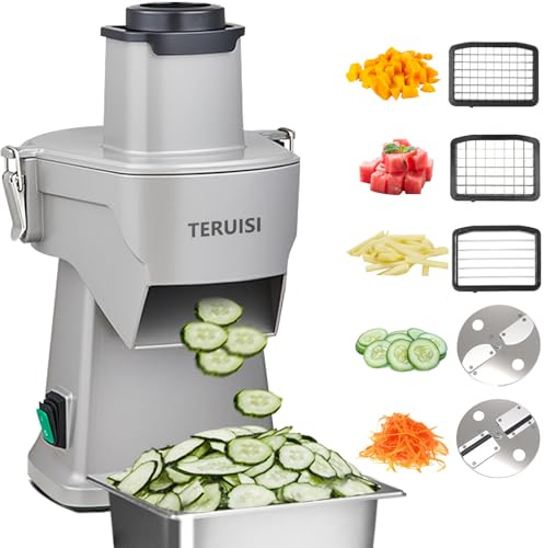 TERUISI Hachoir à Légumes Électrique 4 en 1, 200W – Coupe-Légumes Professionnel avec Fonctions de Tranchage, Râpage, Coupe en Dés et Lanières, Robot Culinaire Multifonction Facile à Nettoyer