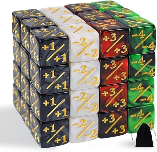 MTG Würfel Zähler, Magic Würfel 48 Stück, Acryl -1/+1 AbilityKeyword Zähler | Dice D6 Würfelzähler Token Dice mit MTG, CCG, Kartenspiel Zubehör, mit Aufbewahrungsbeuteln