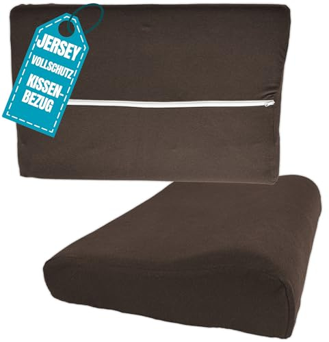Jersey Nackenkissen Bezug 40x60 cm Braun aus Baumwolle | Elastische Nackenstützkissen Vollschutz Bezug mit Reißverschluss, Gesundheitskissen Kissenbezug, Kissenschoner Kopfkissen