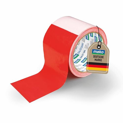 mako Absperrband 80 mm x 100 m KOMFORT – Reißfestes Warnband Flatterband aus PE-Folie, rot/weiß, nicht klebend, ideal für Baustellen und Gefahrenbereiche (1)