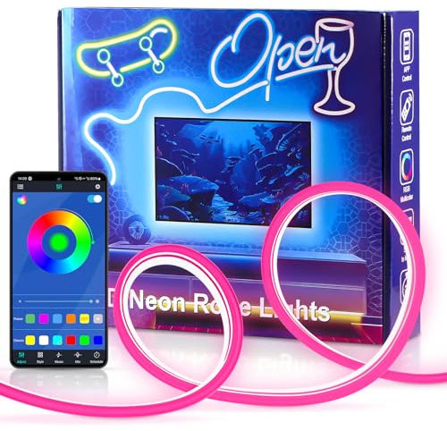 Bande LED Néon RGB 10m, Tube LED Bluetooth Mural, Ruban Lumineux Extérieur, Contrôle via App, Synchronisation Musicale, Idéal pour Gaming, Fêtes et Décoration de Salle de Jeux. (No Remote Control)