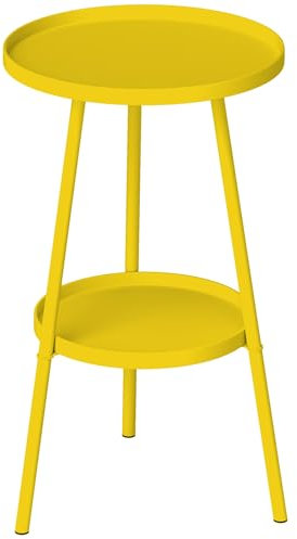 Outsunny Petite Table d'appoint Ronde à 2 Niveaux, Table de Jardin, pour terrasse, Salon, Balcon, en métal, Jaune