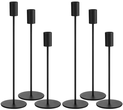 6 Teiliger Metall Kerzenständer, drei Arten von stabkerzenhalter mit Höhen von 33/28/23 cm. Retro Elegantes Dekor Kerzenhalter Stabkerze für Hochzeiten, Partys, Geburtstage,Tischdekorationen (Schwarz)