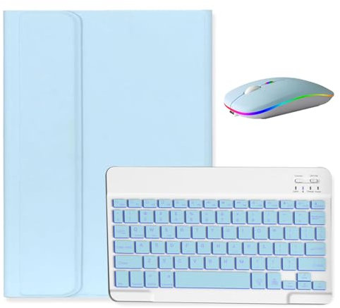 HLTOOP Keyboard Case for Lenovo Tab M10 3Rd Gen 10.1 TB328FU, Detachable Backlit Wireless Keyboard with Magnetic Protective Cover, Rechargeable Mouse,Blue