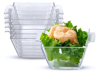 6-Pack Clear Plastic Square Mini Dessert Cups – Appetizer & Dessert Bowls – 80ml Serving Pots for Tiramisu, Mousse, Parfaits, Trifles, and Mini Treats – Ideal for Parties & Events