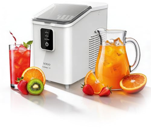SOGO Máquina de Hielo Compacta 12 kg/24h con Depósito de 1,8 L, 8 Cubitos por Ciclo, Función de Autolimpieza, Indicadores LED, Máquina de Hacer Hielo para Casa, Oficina y Cocina