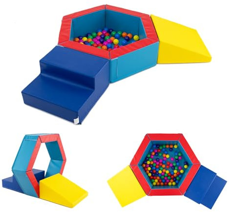 GOPLUS Parcours Motricité Bébé avec Piscine à Balles & 100 Balles Colorées, Module Motricité en Mousse, Housse Imperméable et Rembourrage Épais, Jouet Montessori pour Enfants 1 an+