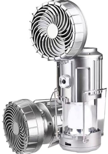 Linterna solar de camping con ventilador, ventiladores de camping recargables que cargan el teléfono, funciona con batería Outa para energía de luz de huracán