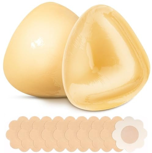 ANGELEMM Sticky Push Up Bra Inserts - Double Sided Sticky Bra Boobspush Up Pads, Women's Adhesive Push Up Bras, Reusable Silicone Stick on Bra Inserts for Swimsuit Sport Bra, Cup A Beige