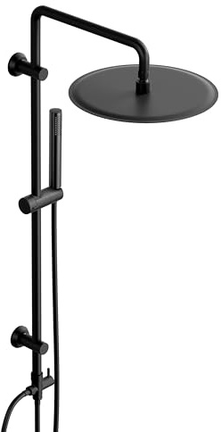 Görbach Regendusche Duschsystem mit Duschstange verstellbare, 30 cm Schwarz | Edelstahl Duschset ohne Armatur, kompatibel mit bestehenden Bohrlöchern, XXL Kopfbrause