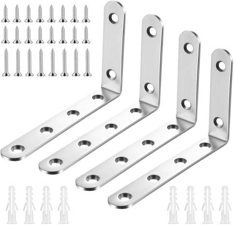 RunXinDa 4 Stück Edelstahl Winkelverbinder Schwerlastwinkel Regalwinkel Edelstahl Metallwinkel 90 Grad, Befestigungswinkel 90 Grad Regalhalterung für Möbel Tabelle Stuhl Regal(125 x 75 x 3 mm)