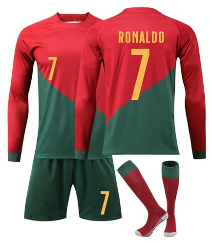 Generisch C7 Langarm Fußball Trikot Shorts Socken Sets für Kinder/Erwachsener, Nr.7 Fussball Trikot Trainingsanzug Jungen Herren