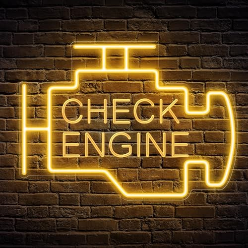 Check Engine Neon Sign, LED Garage Sign for Car Room Decor | Check Engine Light Neon Sign for Garage Decor, Auto Repair Workshop, Man Cave Best Gifts for Dad, Car Enthusiast (Lemon yellow)