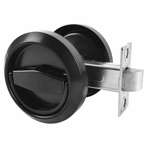 Round Recessed Door Lock, Stainless Steel Hidden Recessed Cup Handle | Furniture Pulls Latch Knob for Privacy Pocket Door, Without Keys Black