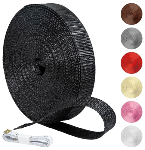 KINETOX 20m Gurtband Schwarz Polypropylen Gurtband 30mm Breit Robustes Gurtbänder Wasserresistent Baumwolle Taschengurt zum Nähen für Rucksack Taschen Hundeleinen und Outdoor DIY
