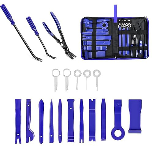 GJNMYSD 19 Pcs Car Trim Removal Kit Pry Tools Stereo Keys Non-Scratch Nylon | Zippered Storage Pouch, Impact Resistant Build, Ergonomic Grip, Multi Tool Types, Wide Application