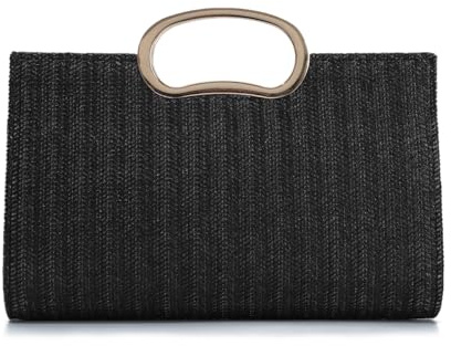 OPLERT Cartera de Mano de Paja Mujer - Bolso de Rafia Trenzado - Bolso de Fiesta para Verano Playa y Bodas