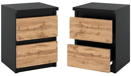 MRBLS_HOME MRBLS Nachttisch 2er Set Nachtschrank Nachtkommode Modern Möbel mit Schubladen Kommode Holz Schubladenschrank für Ihr Schlafzimmer (Schwarz Matt - Wotan) – 30 x 42 x 30,5 cm (B/H/T)