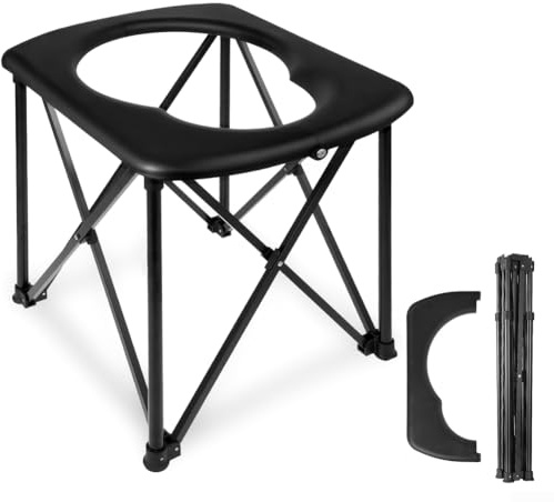 Hasaller Ultraleichte, tragbare Campingtoilette für Outdoor-Wanderungen, Angeln, mit 159 kg Kapazität, Rahmen aus Aluminiumlegierung, stabiler Sitzring, schwarz